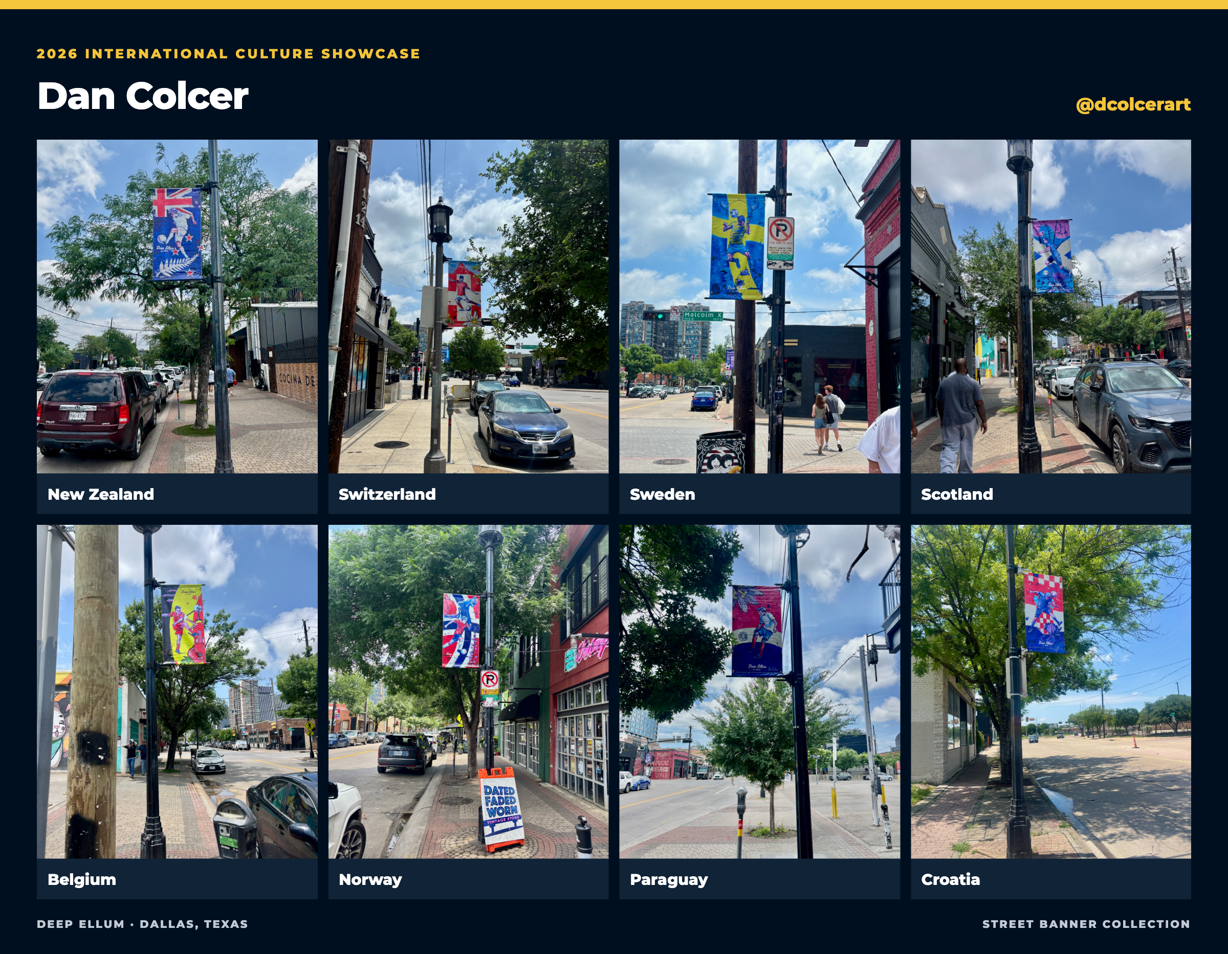 Dan Colcer’s banner collection: New Zealand · Switzerland · Sweden · Scotland · Belgium · Norway · Paraguay · Croatia