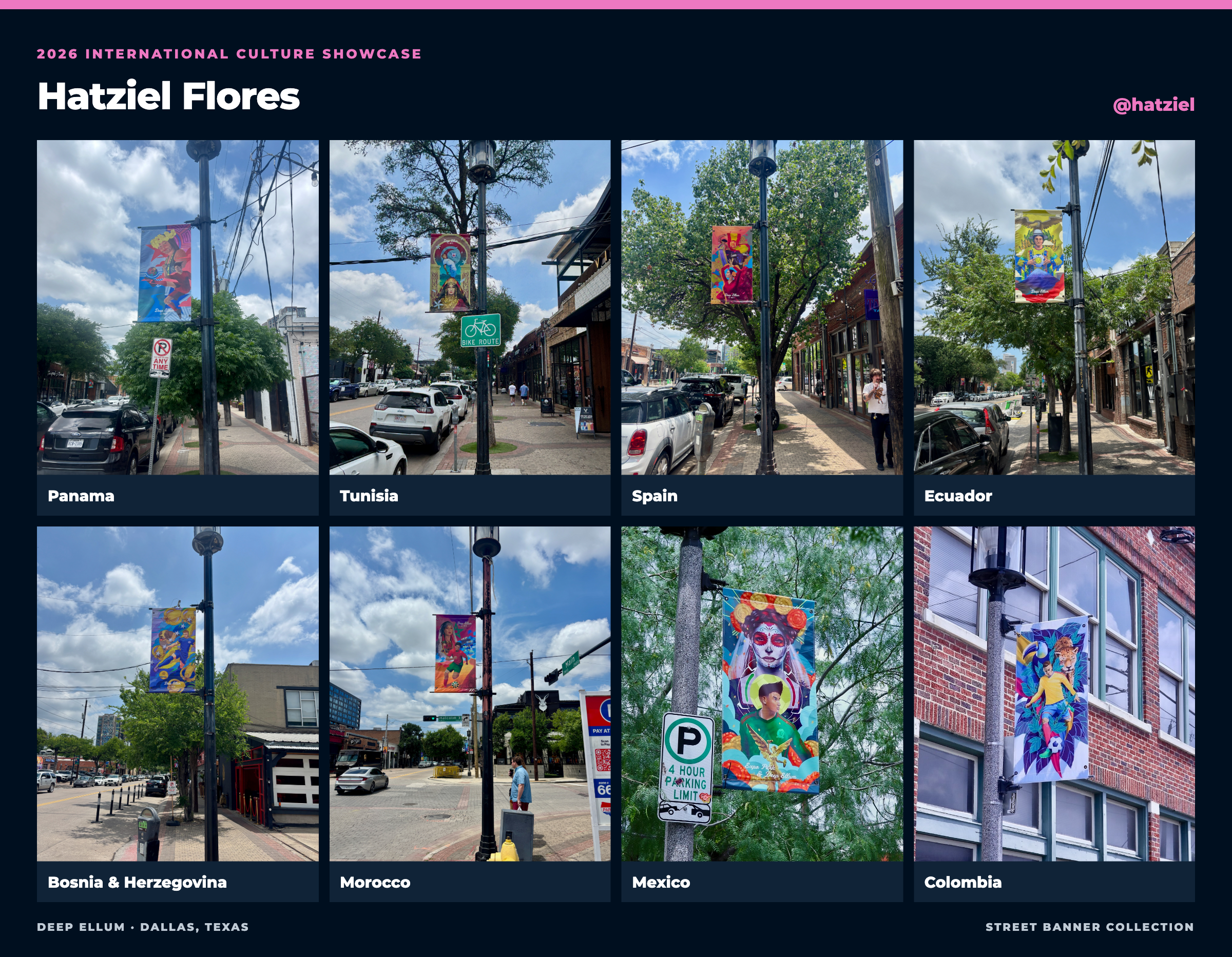 Hatziel Flores’s banner collection: Panama · Tunisia · Spain · Ecuador · Bosnia & Herzegovina · Morocco · Mexico · Colombia