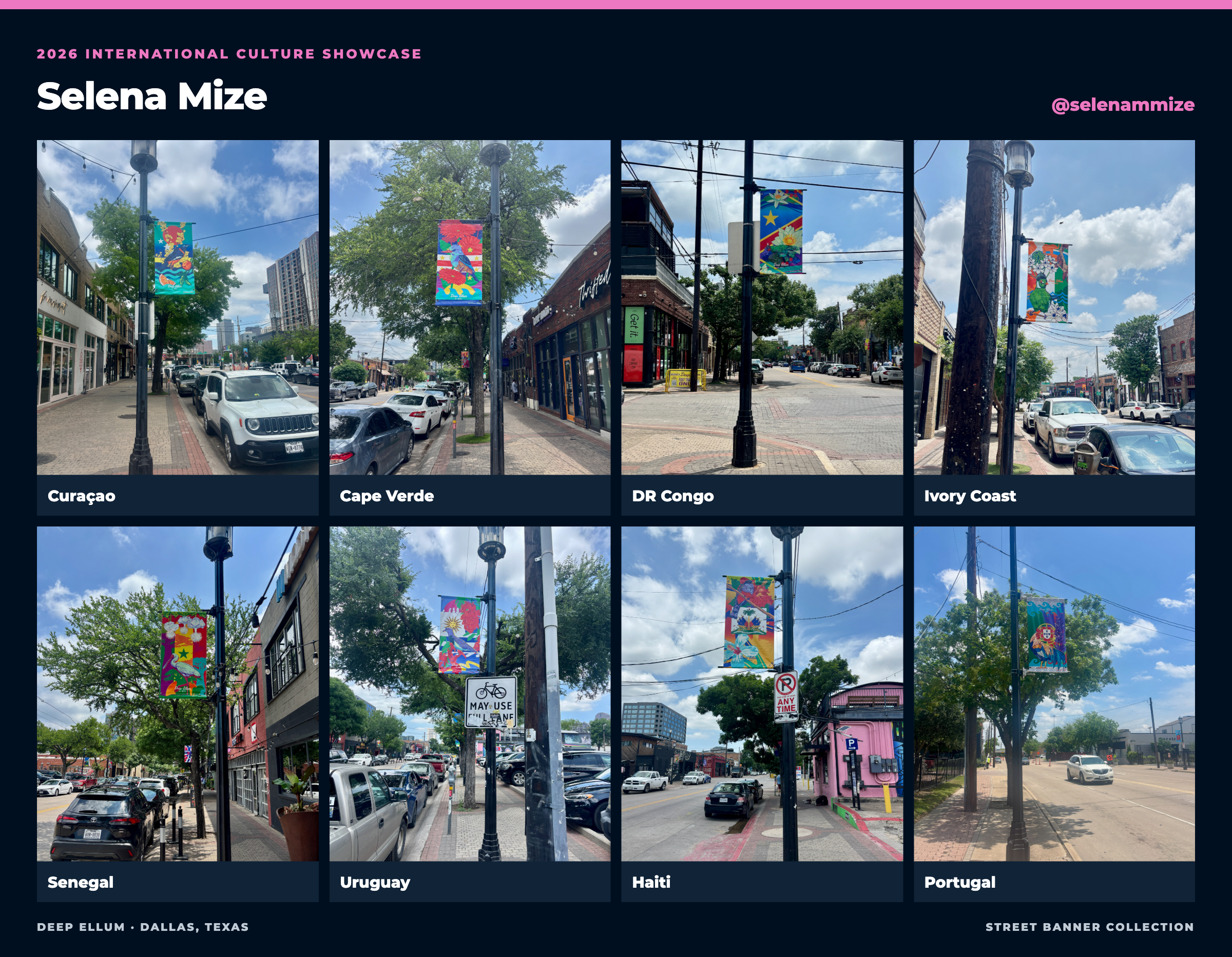 Selena Mize’s banner collection: Curaçao · Cape Verde · DR Congo · Ivory Coast · Senegal · Uruguay · Haiti · Portugal